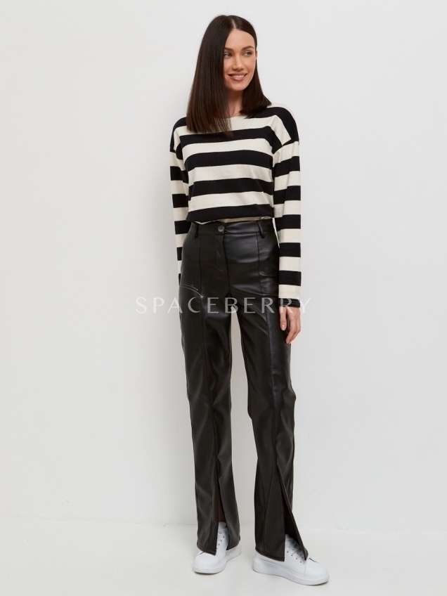 Женские кожаные брюки, штаны широкие